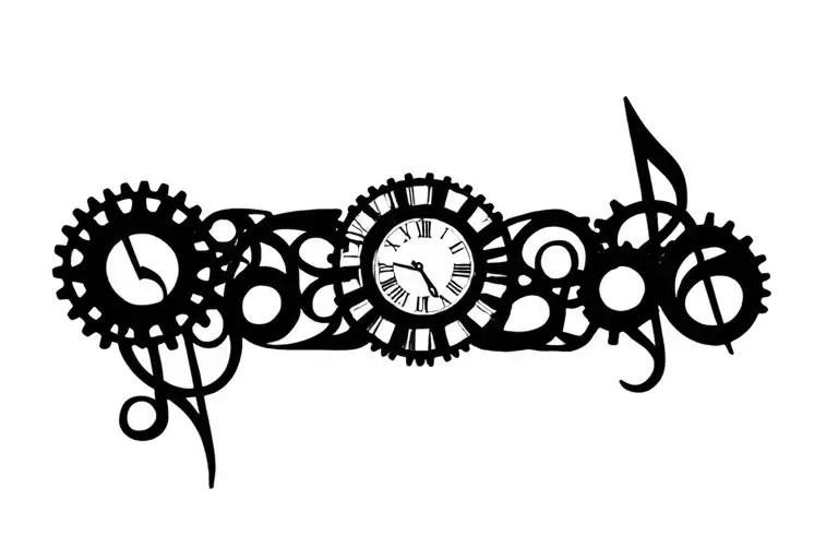 Clock gears forming musical notes tattoo design idea