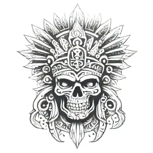 aztec god of underworld skull tattoo design idea