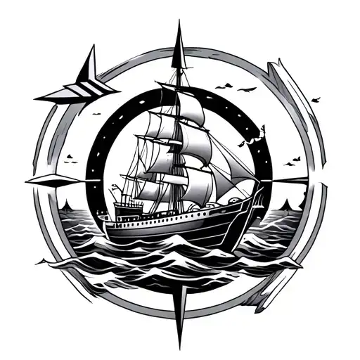 a ship compas with a bisexual symbol integrated in a center circle with a male arrow pointing towards the northeast tattoo design idea