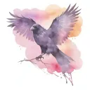 raven with outstretched wings in watercolor style tattoo design idea