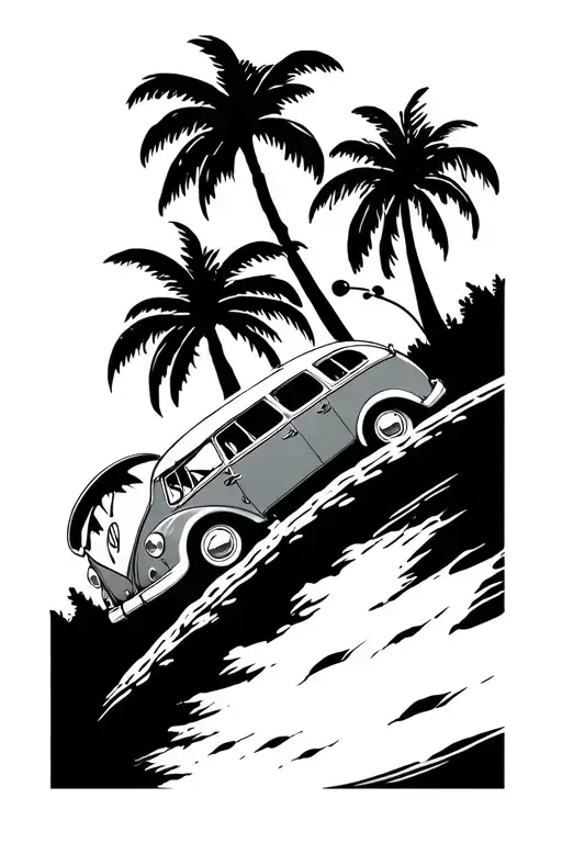  vw bug vw bus and palm trees  tattoo design idea