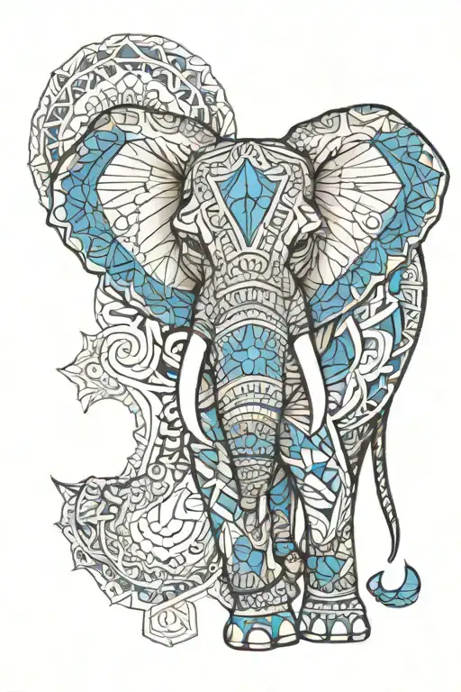mandala elephant with blue gem inside tattoo design idea
