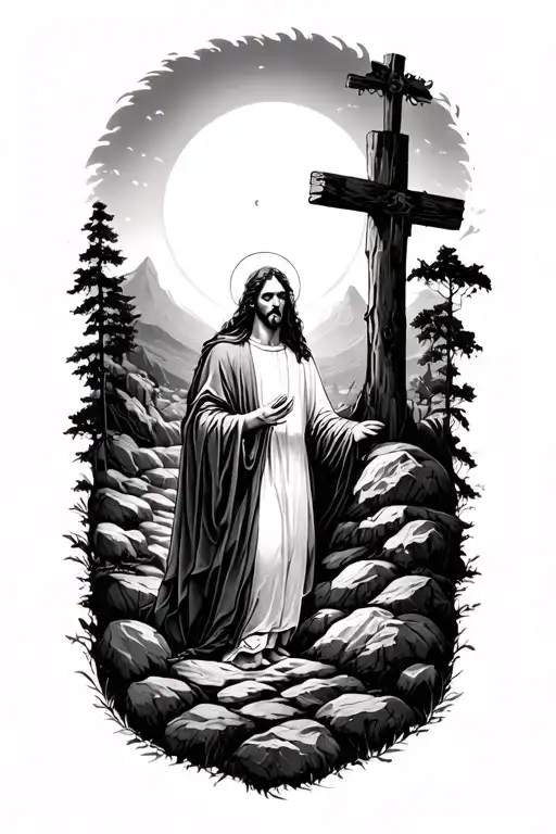 god guiding someone through the valley of shadow of death tattoo design idea