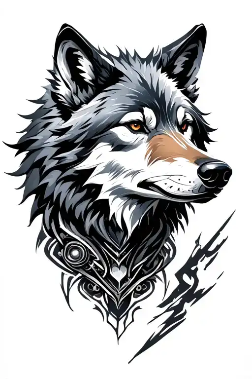 mechanical wolf tattoo design idea