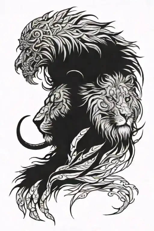 a lion in his last battle coverd in scars a scar over his one eye during a full moon tattoo design idea