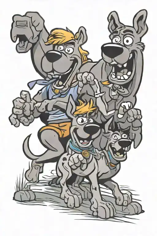 scooby doo  and shaggy getting chased by monsters  tattoo design idea