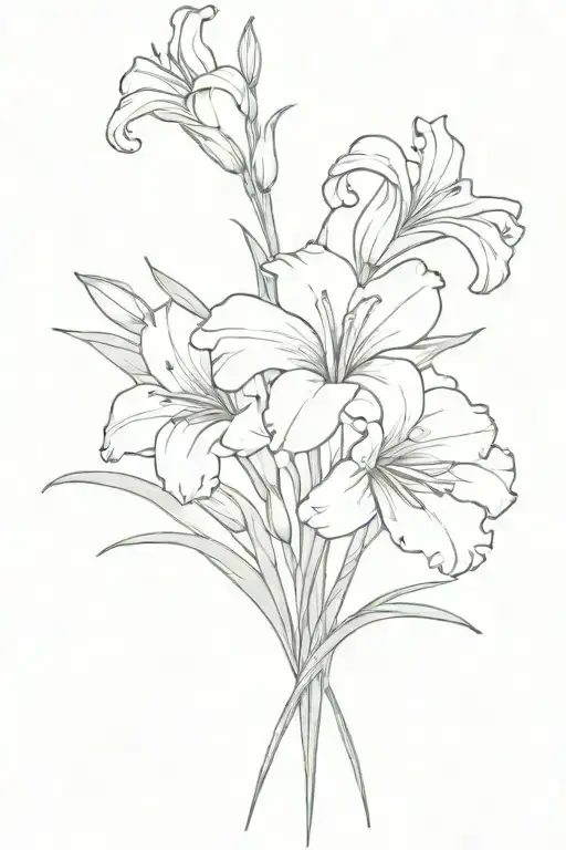 gladiolus and carnation bouquet fine line tattoo design idea