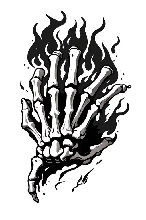 Skeleton hand with a fire tattoo design idea