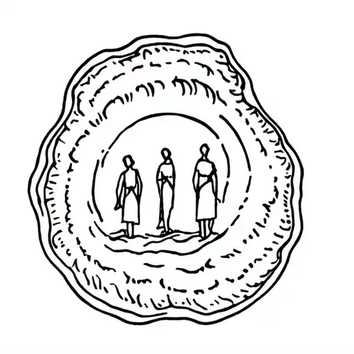 camino de santiago seashell outline border with 3 stick figures inside tattoo design idea