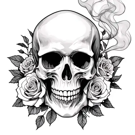 smokey skull and roses tattoo design idea