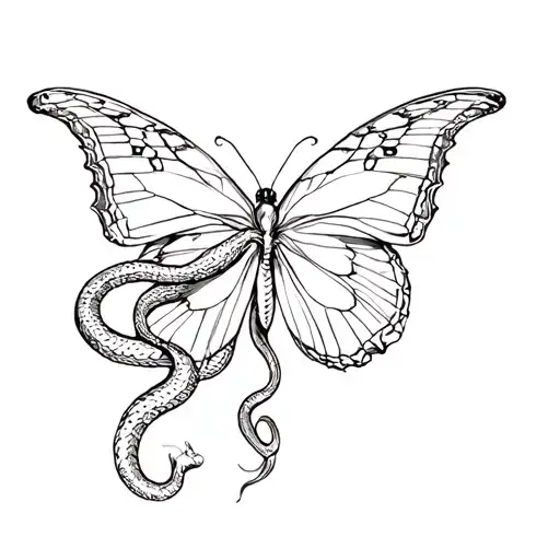 butterfly with a snake going through it tattoo design idea