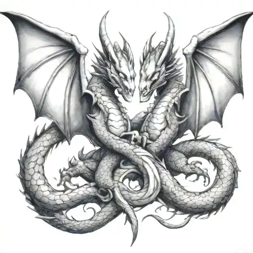 two-headed dragon  Siamese brother tattoo design idea