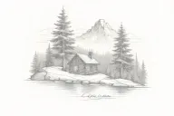 Mountain Scene cabin tattoo design idea