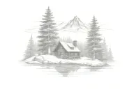 Mountain Scene cabin tattoo design idea