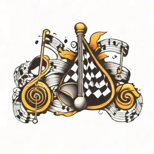 checkered flag music notes tattoo design idea