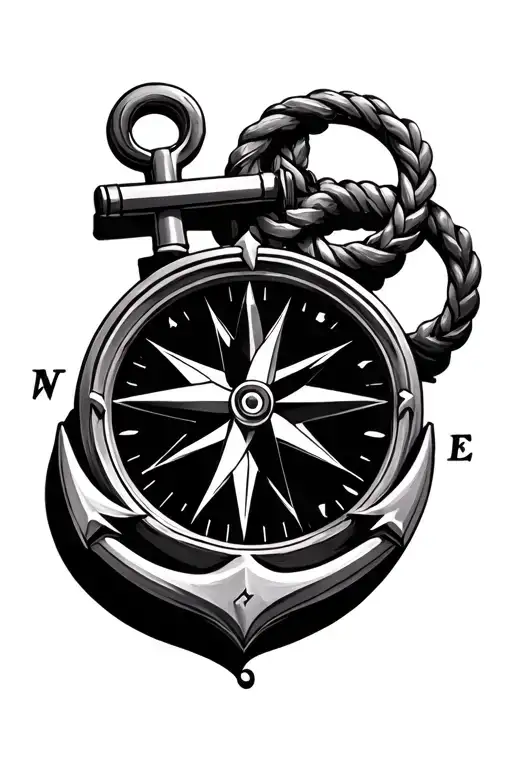 3d compass with anchor intertwined tattoo design idea