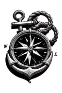 3d compass with anchor intertwined tattoo design idea