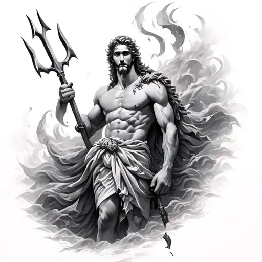 realism Poseidon holding a trident tattoo design idea