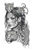 a gothic woman with 2 falling locks and a 1 wild leopard tattoo design idea