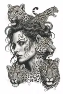a gothic woman with 2 falling locks and a 1 wild leopard tattoo design idea