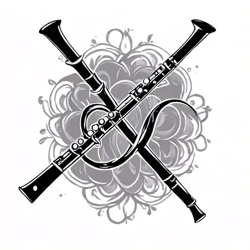 Flute, V shape and infinity symbol intertwined tattoo design idea