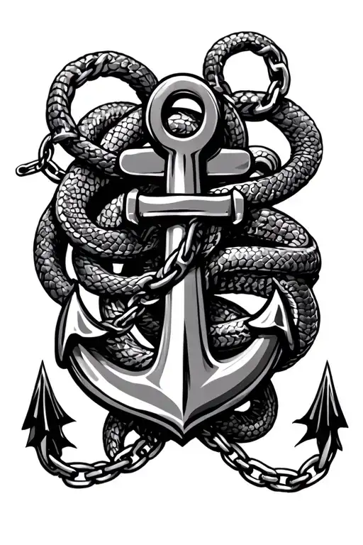 Anchor with chains and snakes wrapped tattoo design idea
