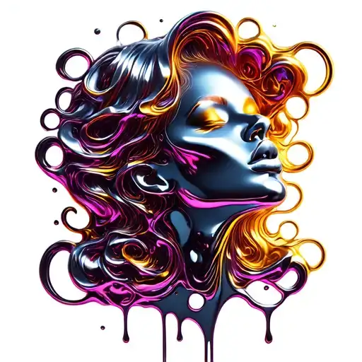 chrome melting woman face tattoo design idea