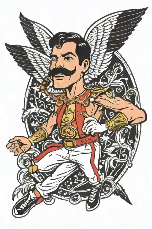 Freddie mercury with wings spread wide tattoo design idea