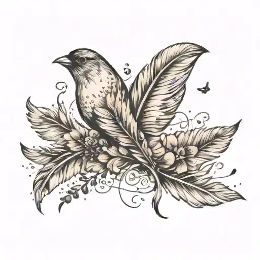small feather with birds tattoo design idea