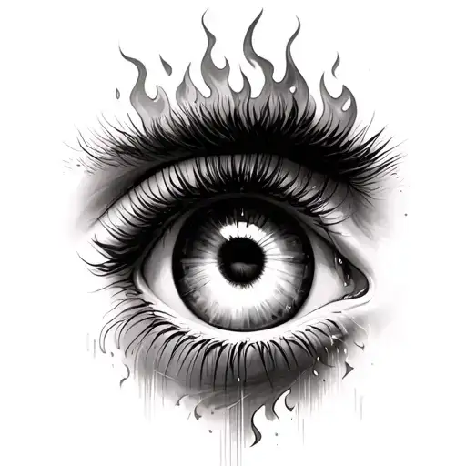 a full black and white eye that got on fire inside and we can see clearly that the person cries tattoo design idea