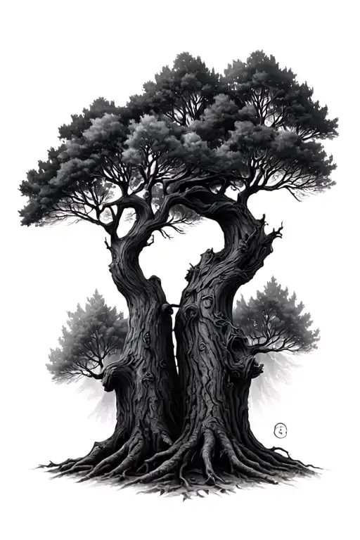 2. Two Trees, One as a GhostInstead of "two lost souls," represent them as:• two identical trees next to each other•  tattoo design idea