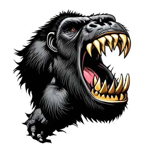 gorilla roar with gold fangs tattoo design idea