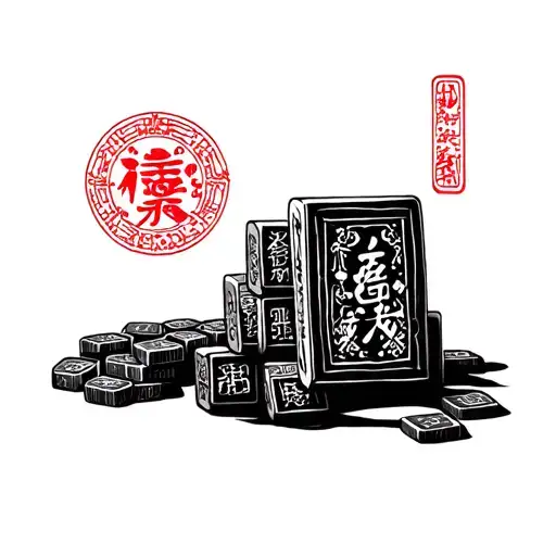 red zhong mahjong tile and  seven deuce offsuit to remember my time in Taiwan  tattoo design idea
