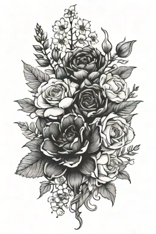 flower bouquet made with feburary, July, and November flowers really small tattoo design idea