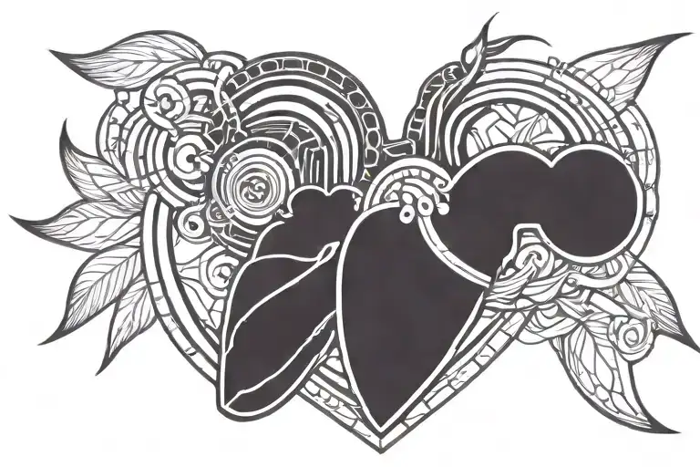 traditional heart tattoo with futurist cyborg human tattoo design idea
