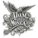 Adam and Monica name spelling tattoo design idea