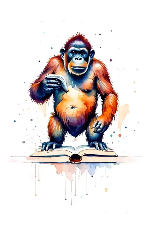 orangutan standing on a closed book from the side tattoo design idea