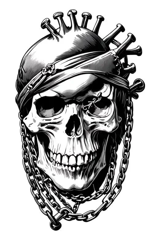 the heart pirate skull with kurapika chains wrapped tattoo design idea