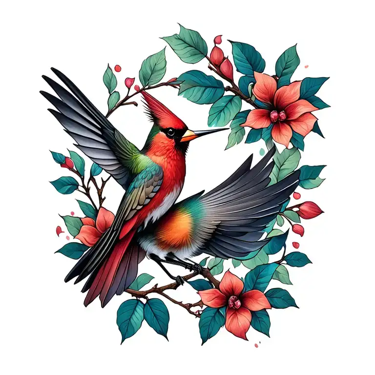 Cardinal and hummingbird Infiniti tattoo design idea