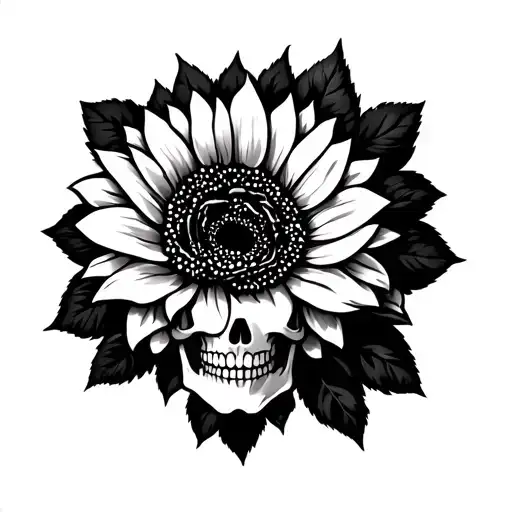 bottle scroll rose sunflower skull tattoo design idea