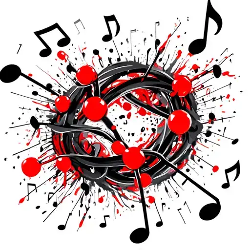 dmt molecule structure with music notes intertwined and swirling tattoo design idea