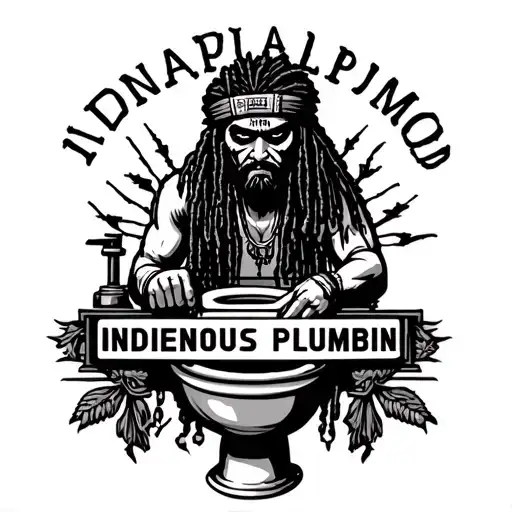 "Indigenous Plumbing " dreadlock painted face Native American plumber working on toilet tattoo design idea