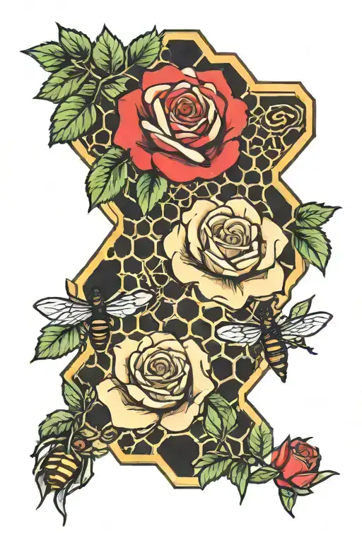 honeycomb and roses tattoo design idea