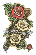 honeycomb and roses tattoo design idea