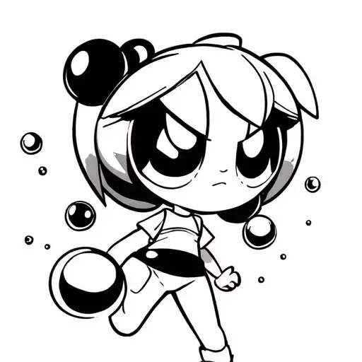 powerpuff girl bubbles outline thin lines tattoo design idea