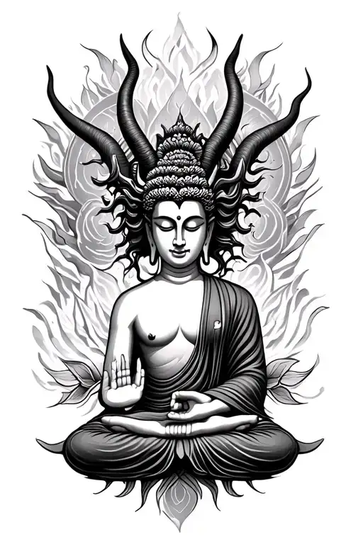 devil with buddha inner peace tattoo design idea