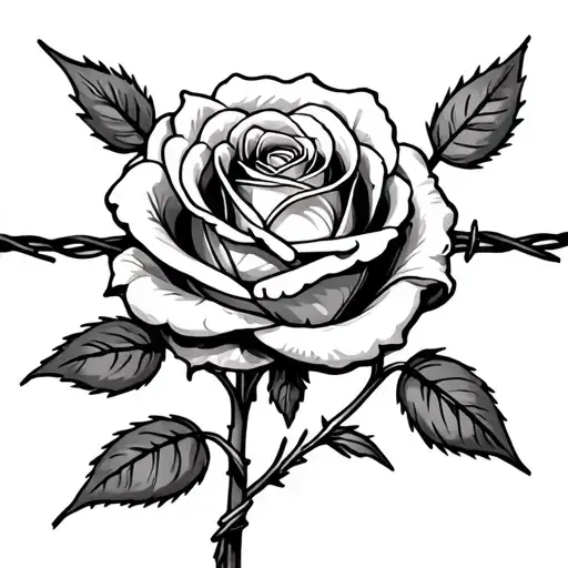 barb wire wrapped around a rose tattoo design idea