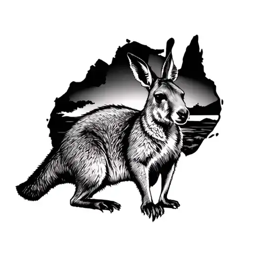 kangaroo and Australia landscape tattoo design idea