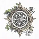 viking compass intertwined tree off life tree and viking symbols  tattoo design idea