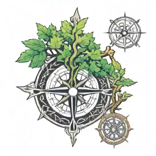 viking compass intertwined tree off life tree and viking symbols  tattoo design idea